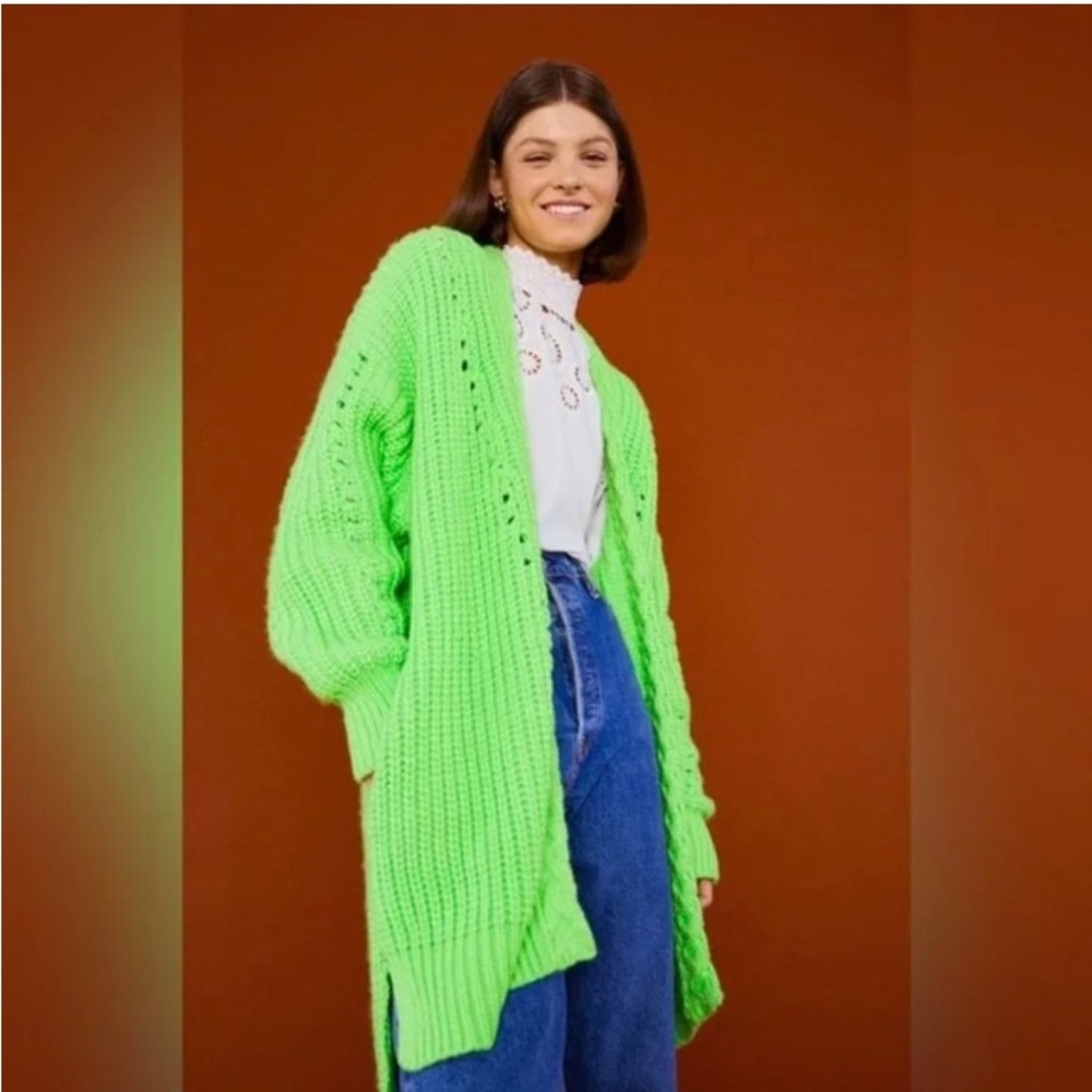 FARM Rio Lime Green Shaker Stitch Cardigan